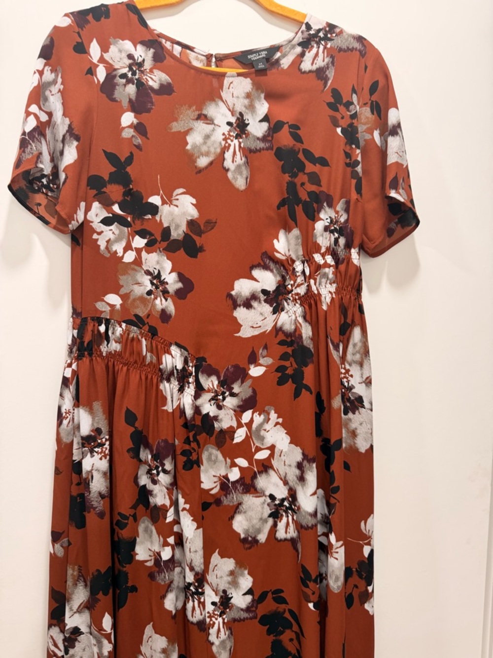 Simply Vera Vera Wang Rust Floral Midi Dress with Waist Tie 0038 - Picture 2 of 2